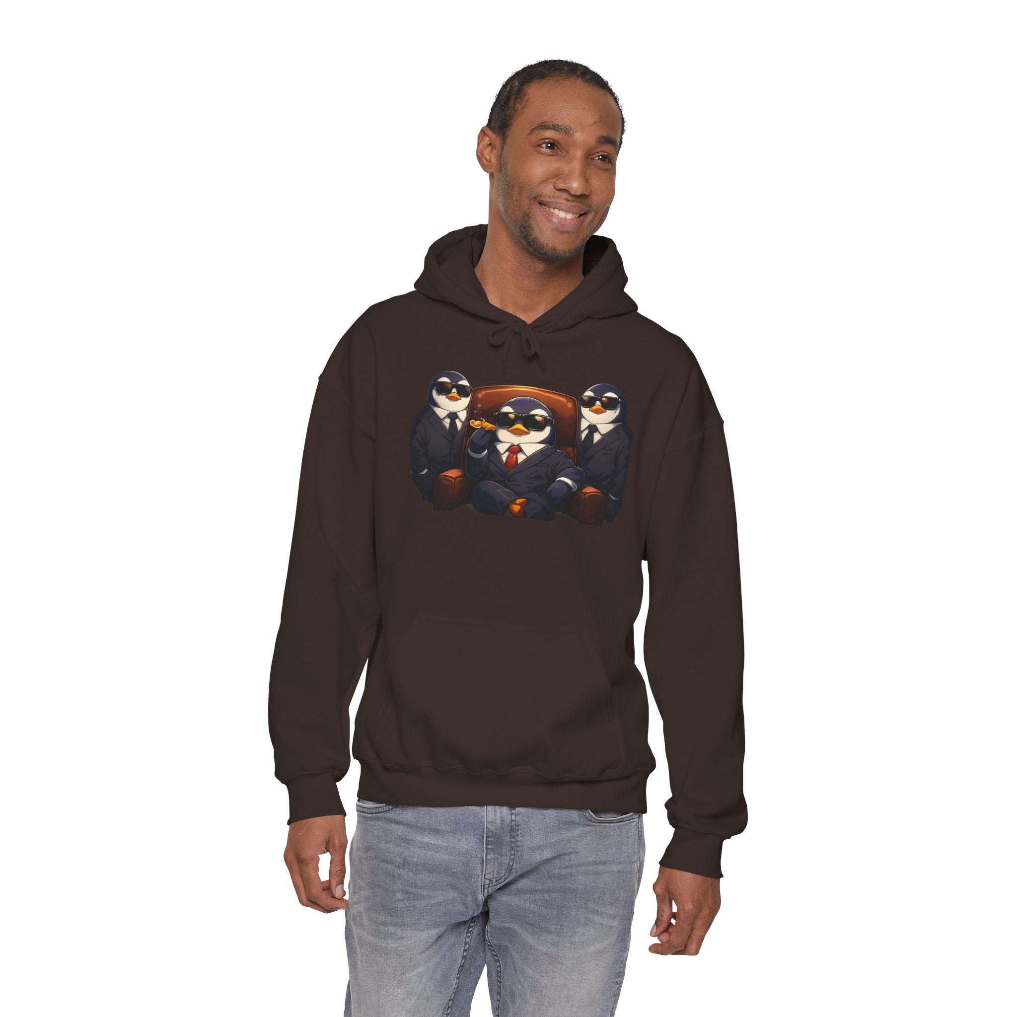 Penguin Mafia Boss Hoodie — Funny Godfather Penguins in Suits, Cigar & Bodyguards