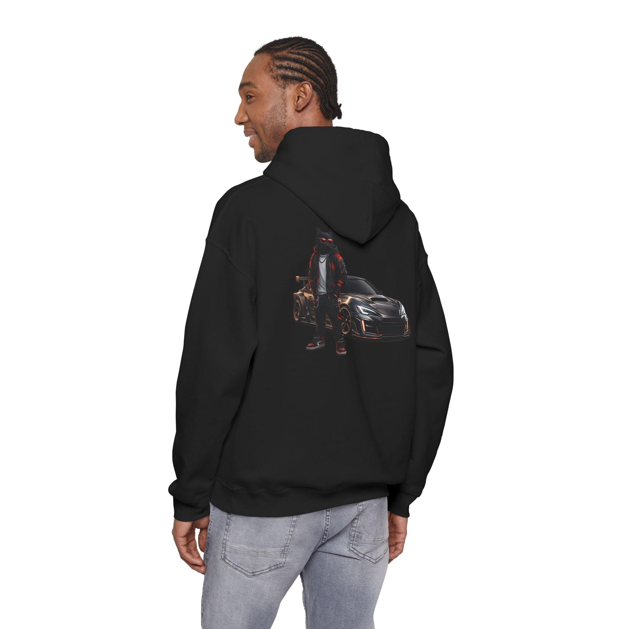 Cool Black Cat Streetwear Custom Widebody Sports Car JDM Hoodie