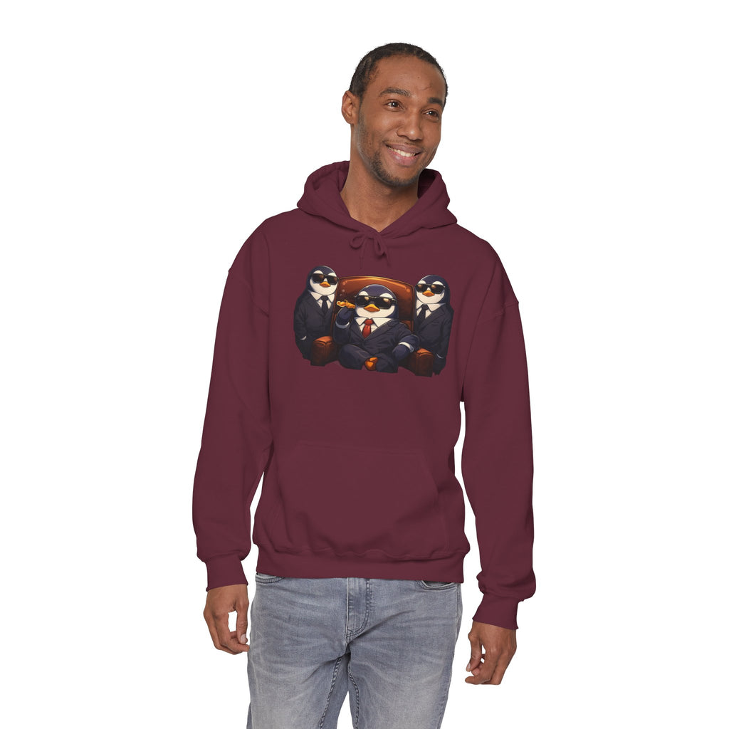 Penguin Mafia Boss Hoodie — Funny Godfather Penguins in Suits, Cigar & Bodyguards
