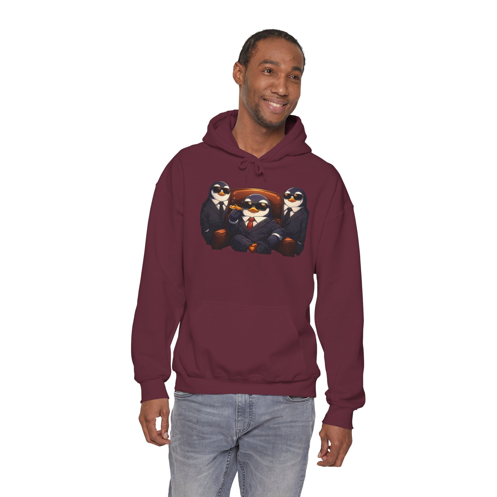 Penguin Mafia Boss Hoodie — Funny Godfather Penguins in Suits, Cigar & Bodyguards