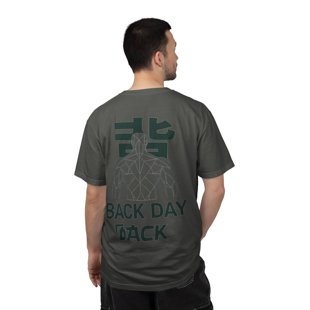 Back Day Attack Geometric Muscle Anatomy T-Shirt — '北' Back Training Gym Tee Green