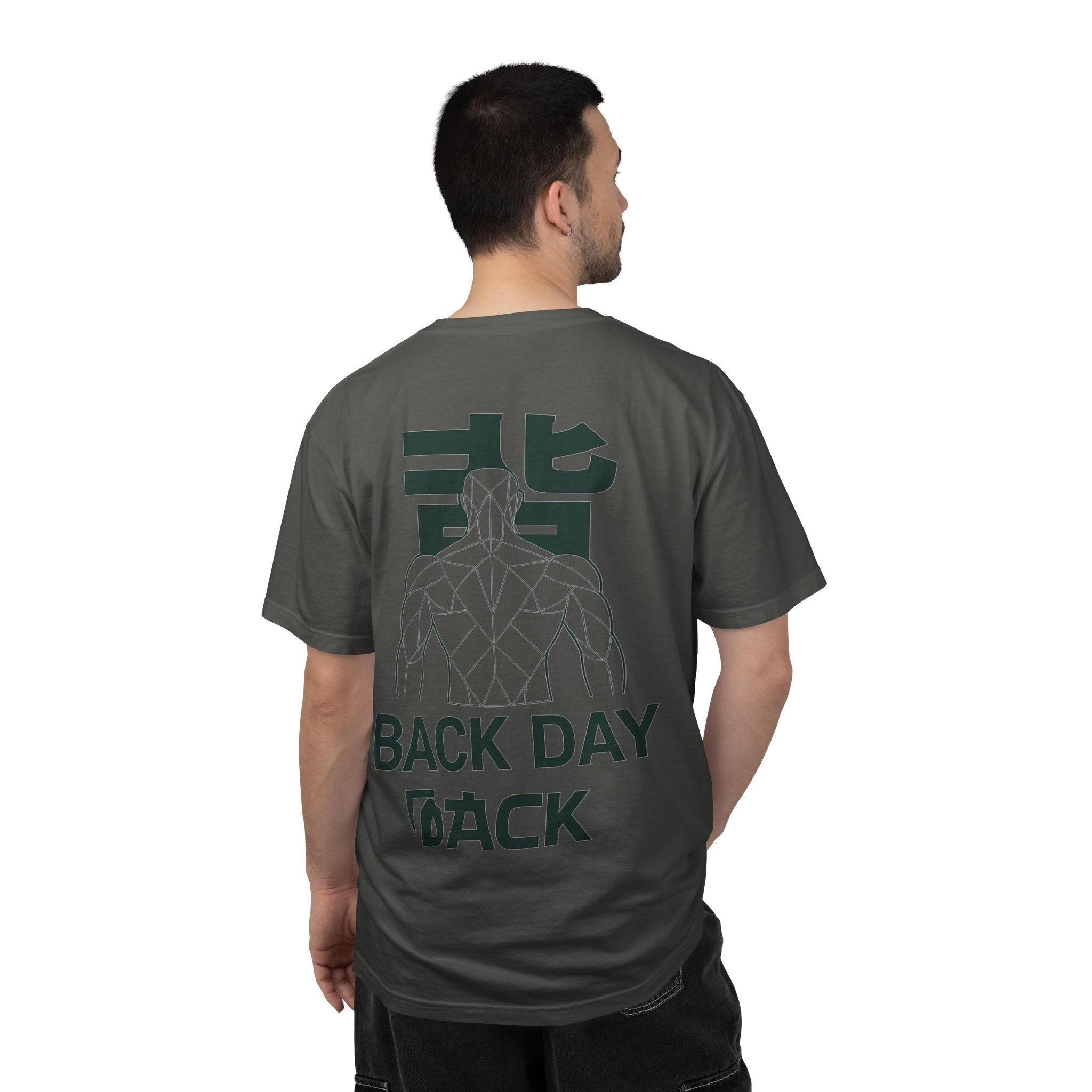 Back Day Attack Geometric Muscle Anatomy T-Shirt — '北' Back Training Gym Tee Green