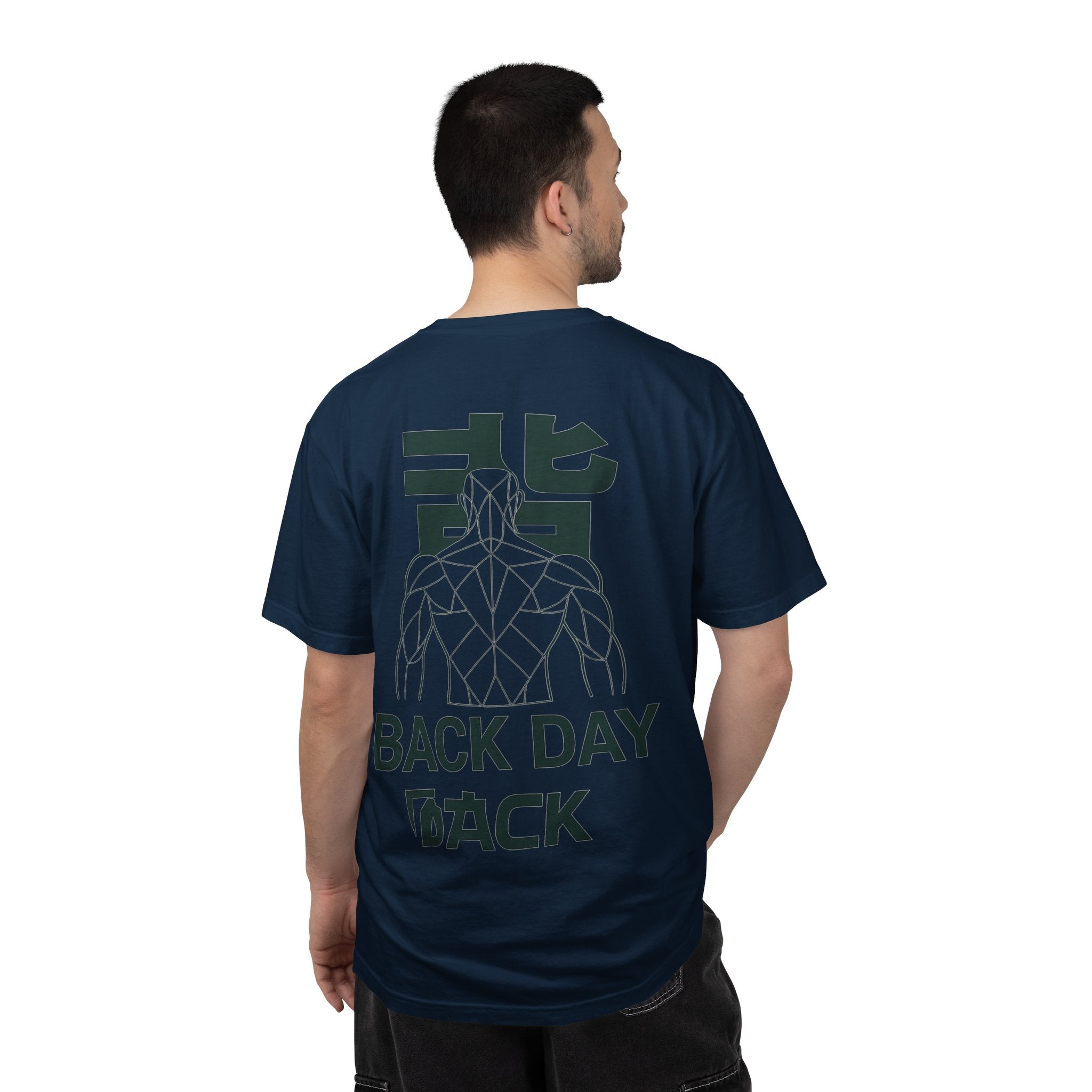Back Day Attack Geometric Muscle Anatomy T-Shirt — '北' Back Training Gym Tee Green