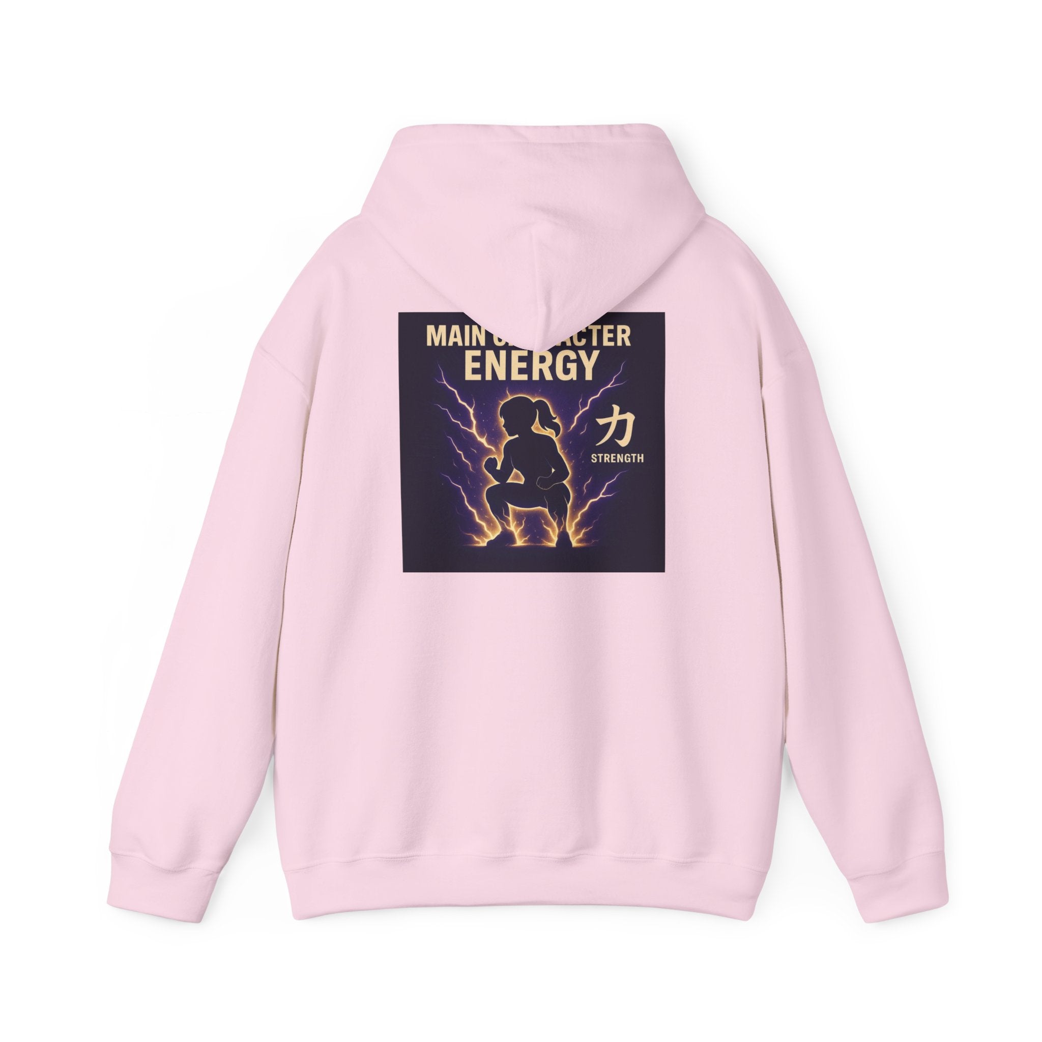 Main Character Energy Strength Kanji Hoodie — Women’s Anime Gym Motivation