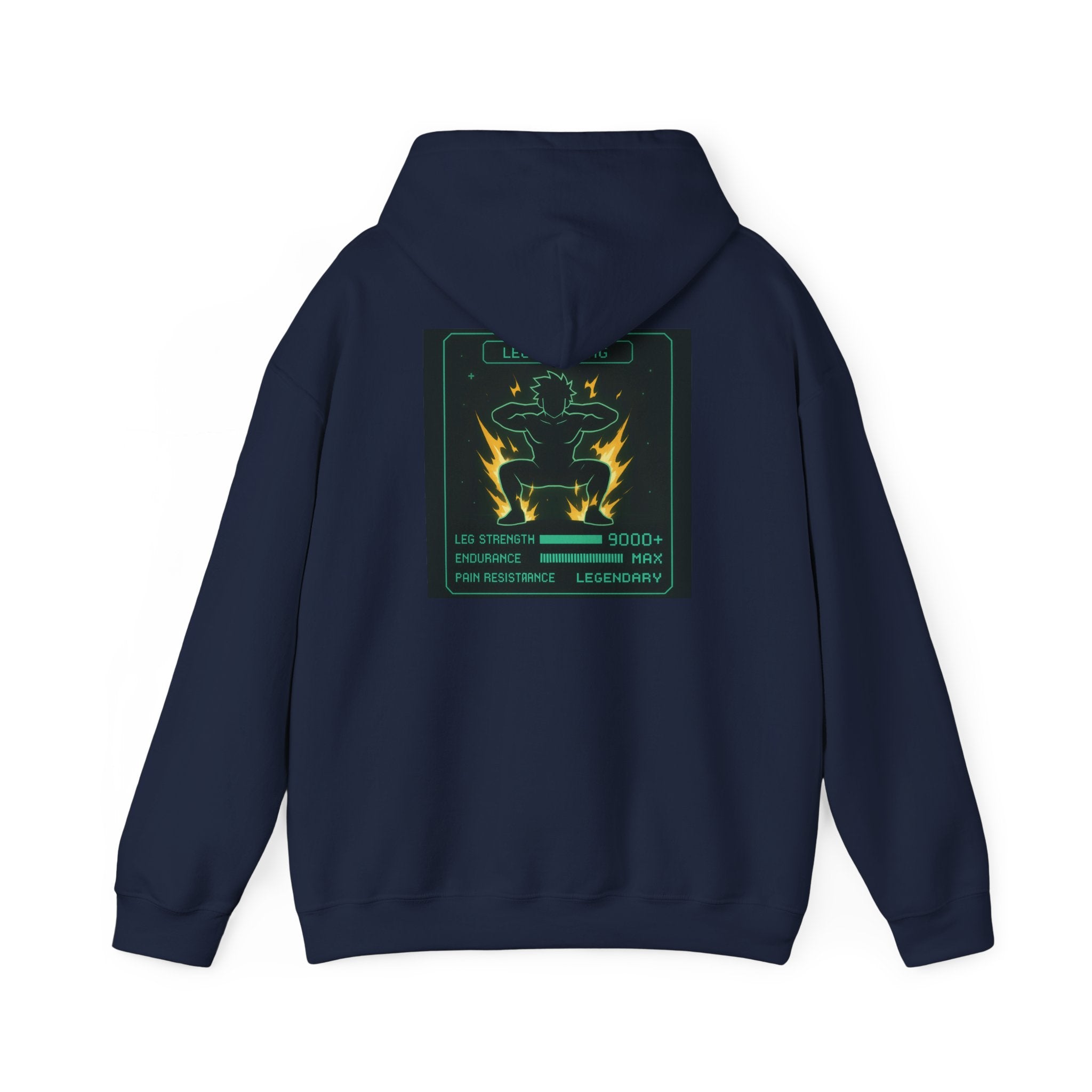 Leg Training Stats 9000+ RPG Gym Hoodie — Men’s Gaming Leg Day Motivation