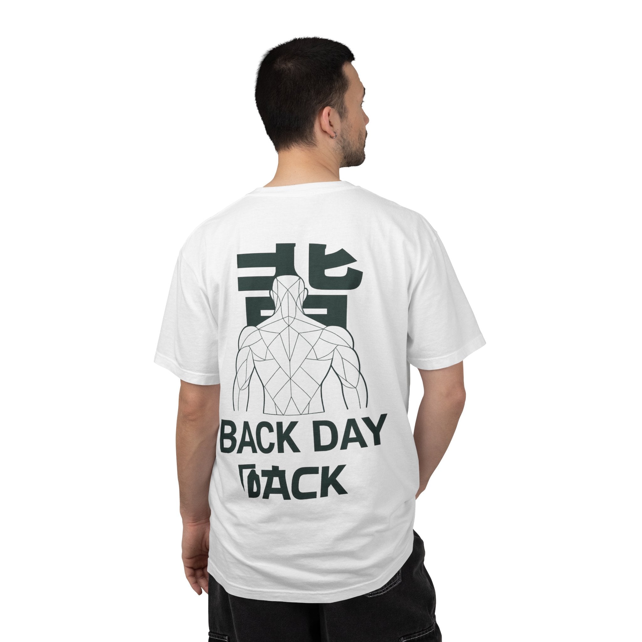 Back Day Attack Geometric Muscle Anatomy T-Shirt — '北' Back Training Gym Tee Green