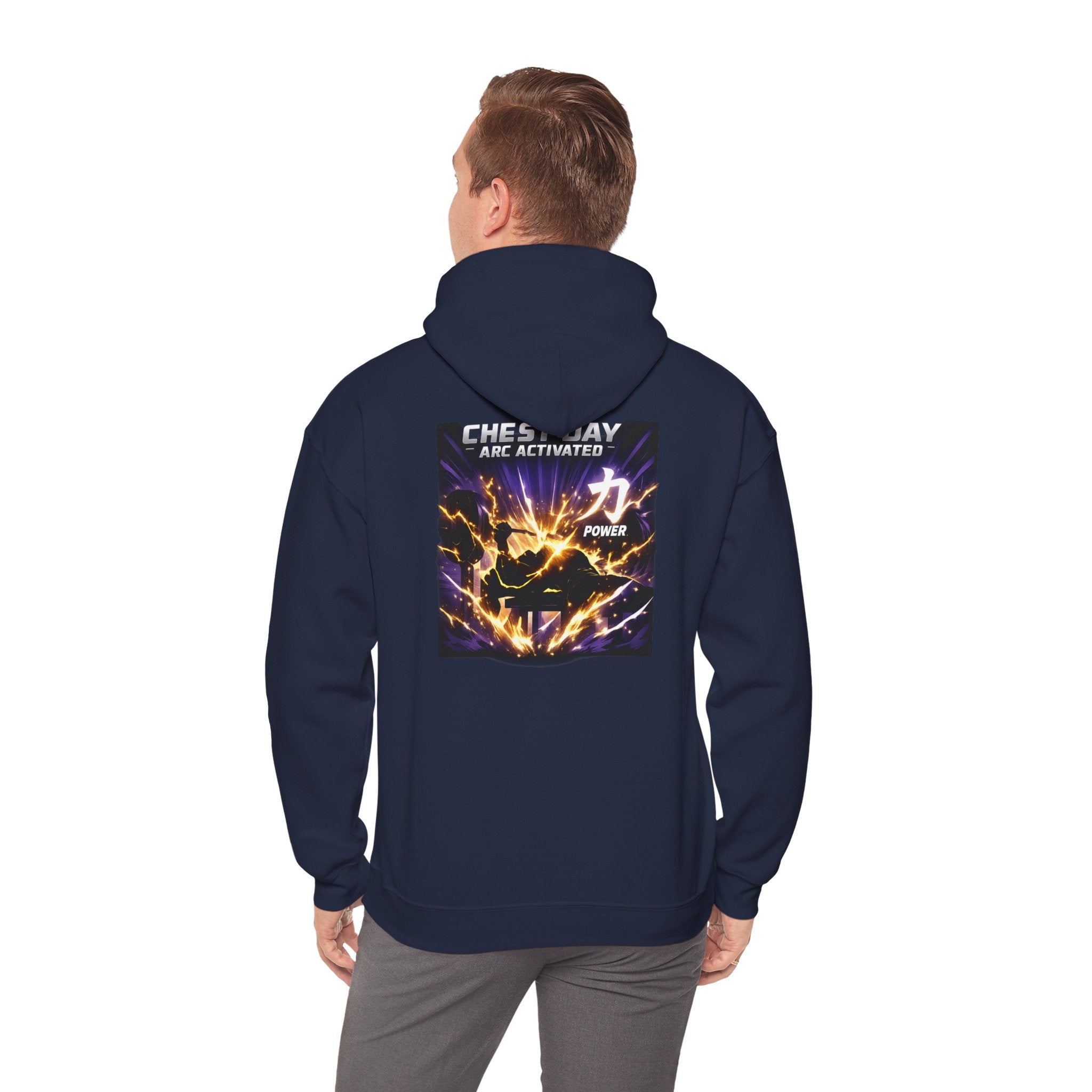 Chest Day Arc Activated Men’s Hoodie — Power (力) Gym Motivation
