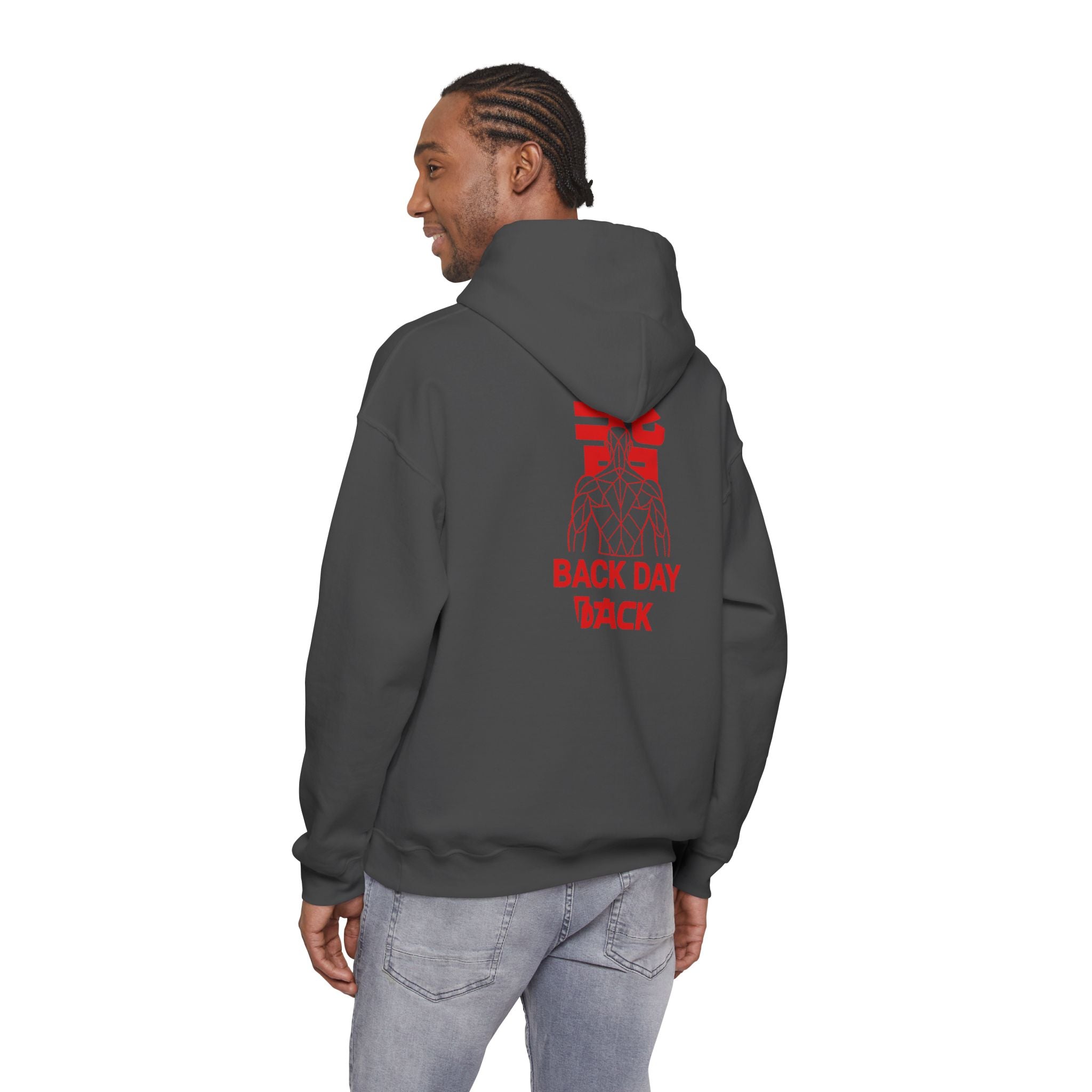 Back Day Attack Geometric Muscle Hoodie — 北 (Back) Low-Poly Anatomy Red