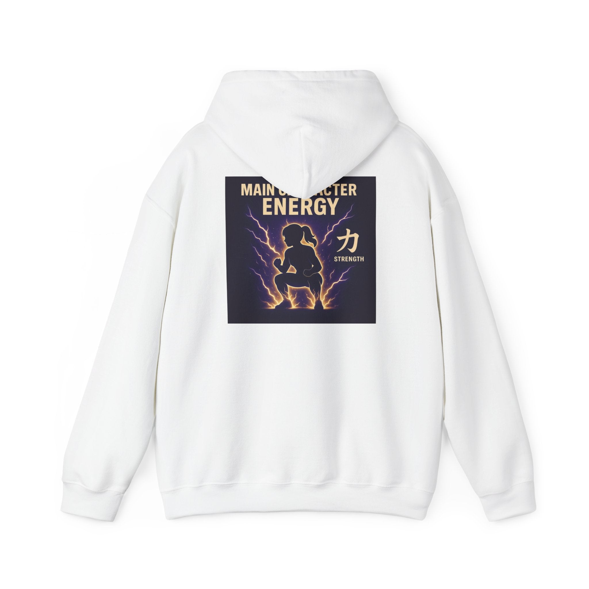Main Character Energy Strength Kanji Hoodie — Women’s Anime Gym Motivation