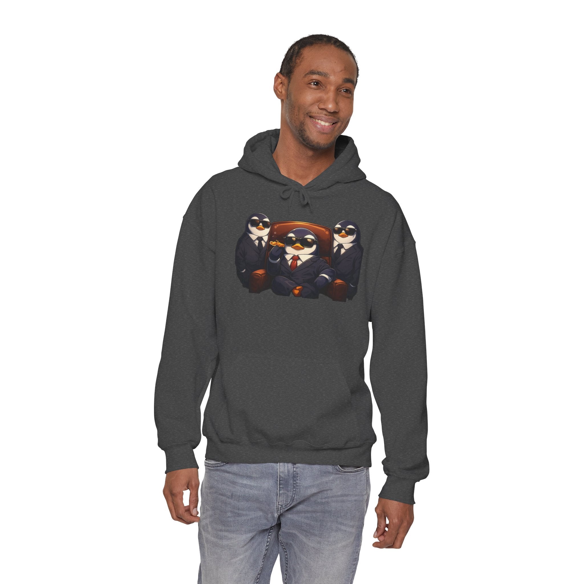 Penguin Mafia Boss Hoodie — Funny Godfather Penguins in Suits, Cigar & Bodyguards