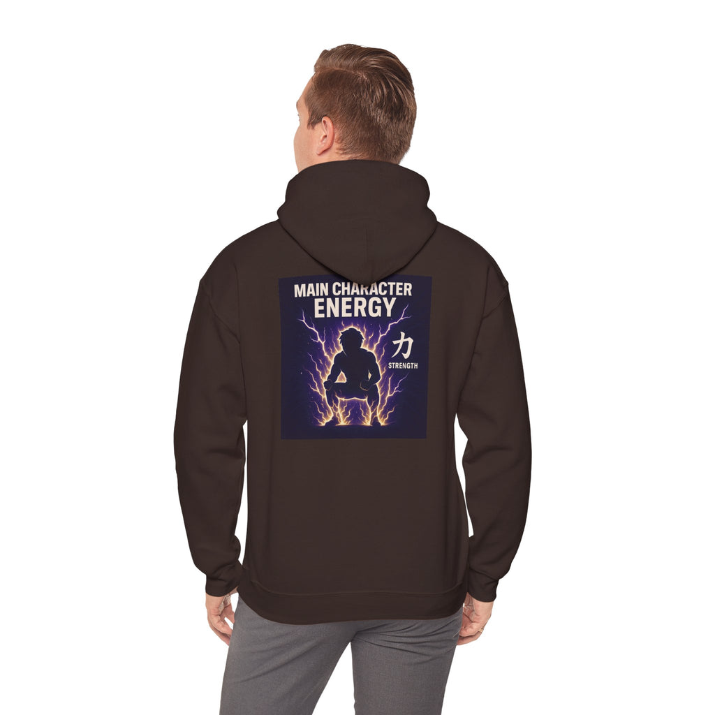 Main Character Energy Hoodie — Men's Anime Gym Strength (力)
