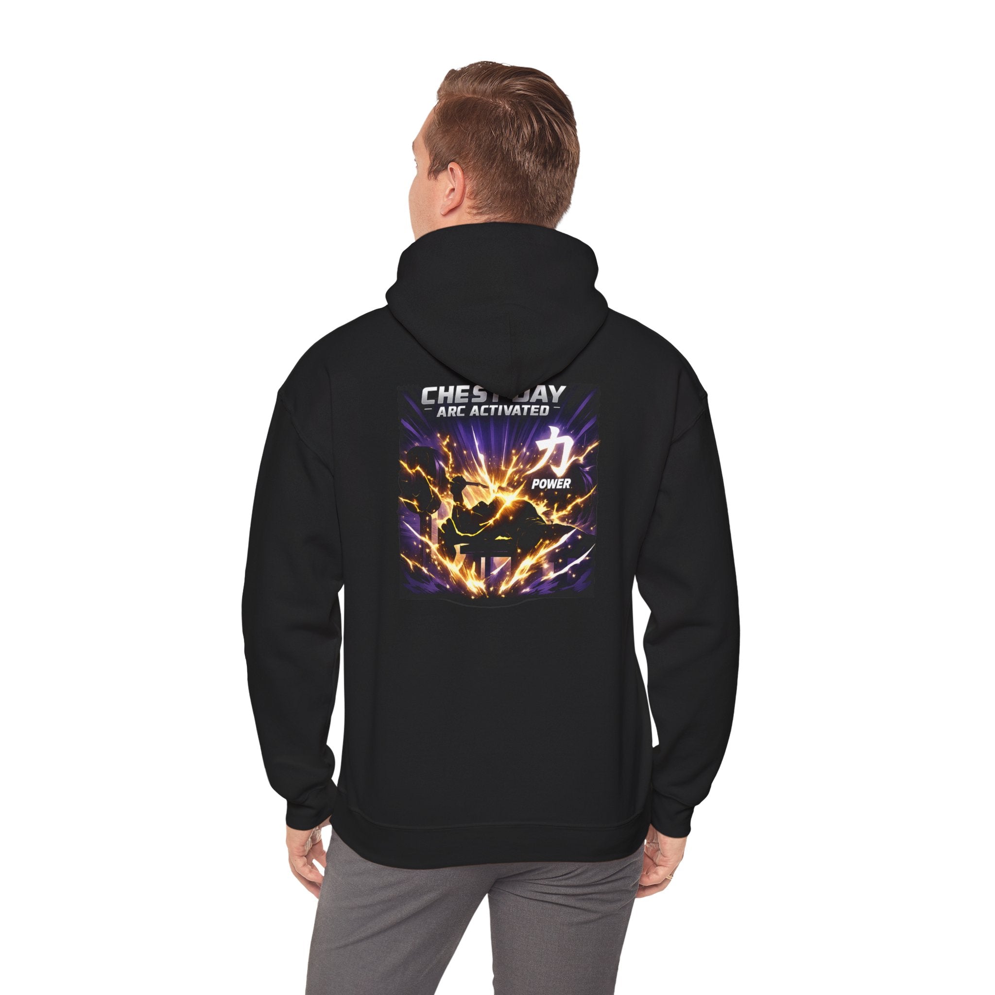 Chest Day Arc Activated Men’s Hoodie — Power (力) Gym Motivation