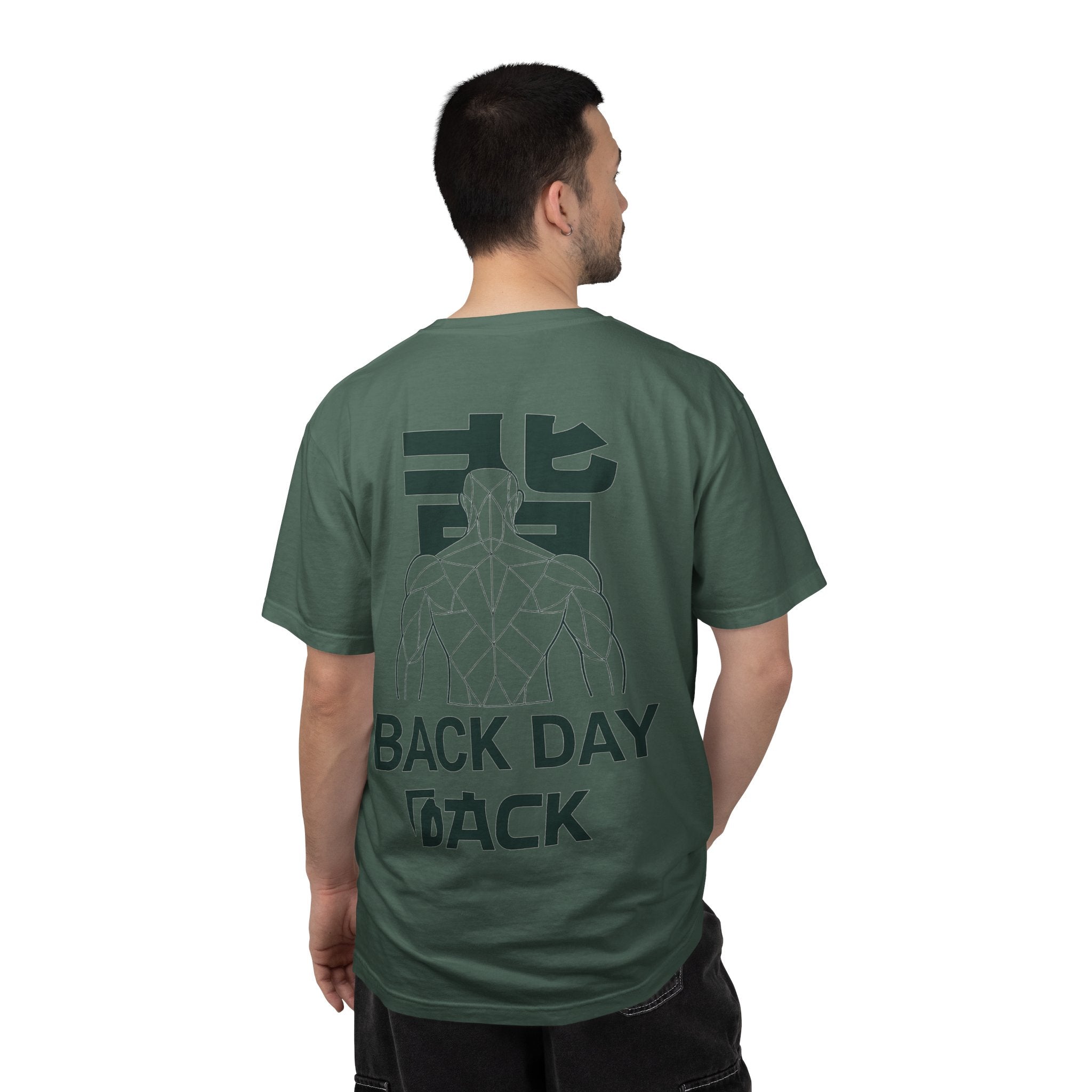 Back Day Attack Geometric Muscle Anatomy T-Shirt — '北' Back Training Gym Tee Green