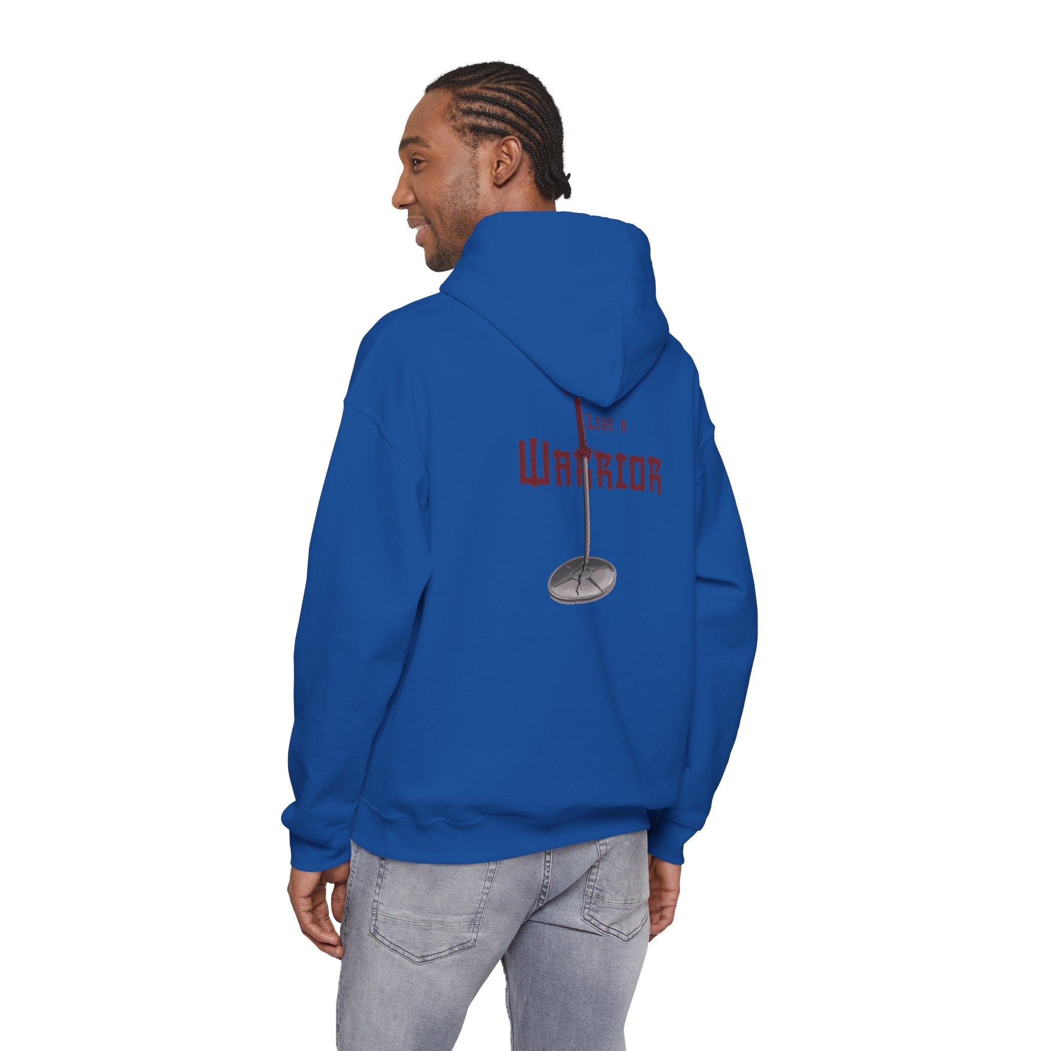 Train Like a Warrior Hoodie — Katana & 45lb Weight Gym Motivation