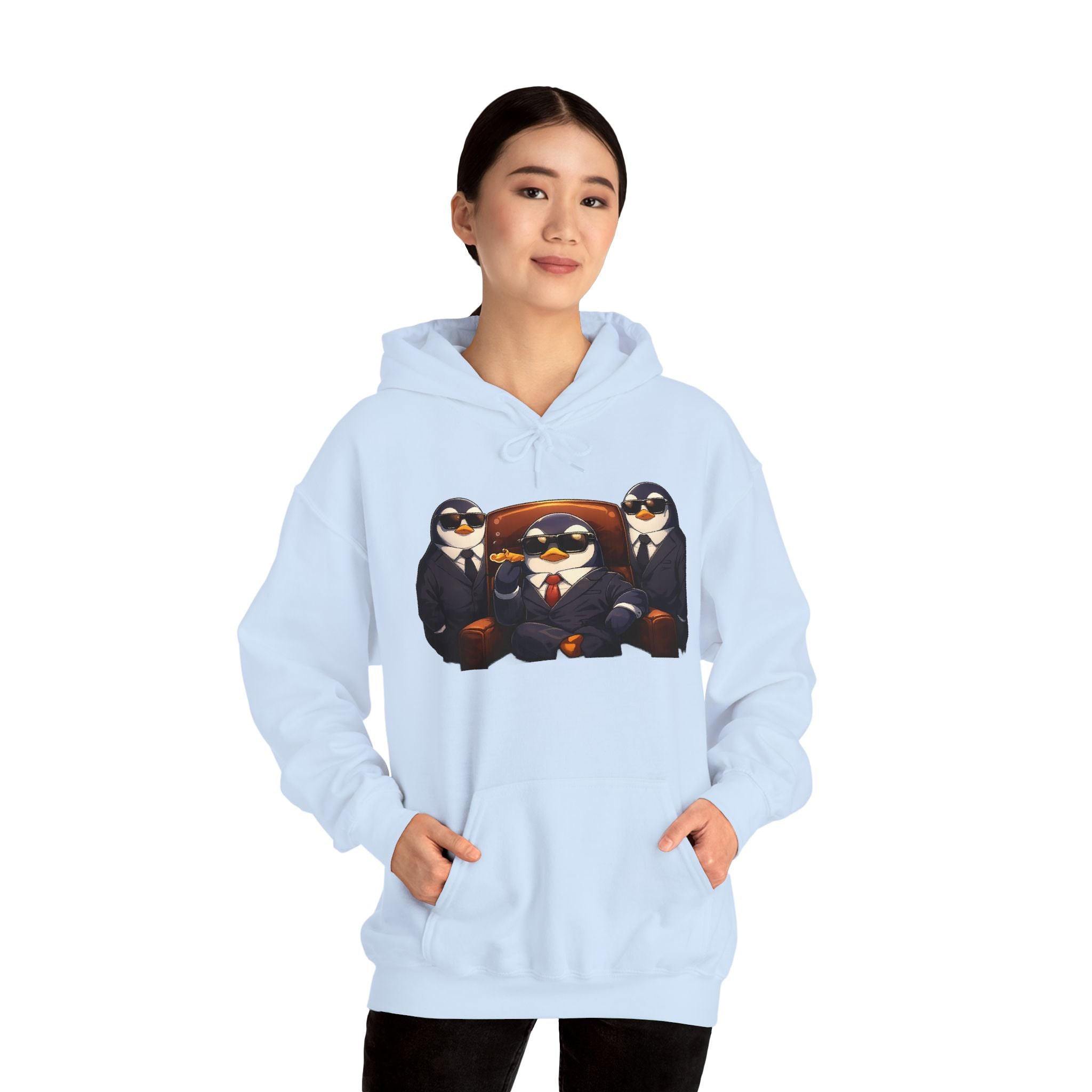 Penguin Mafia Boss Hoodie — Funny Godfather Penguins in Suits, Cigar & Bodyguards