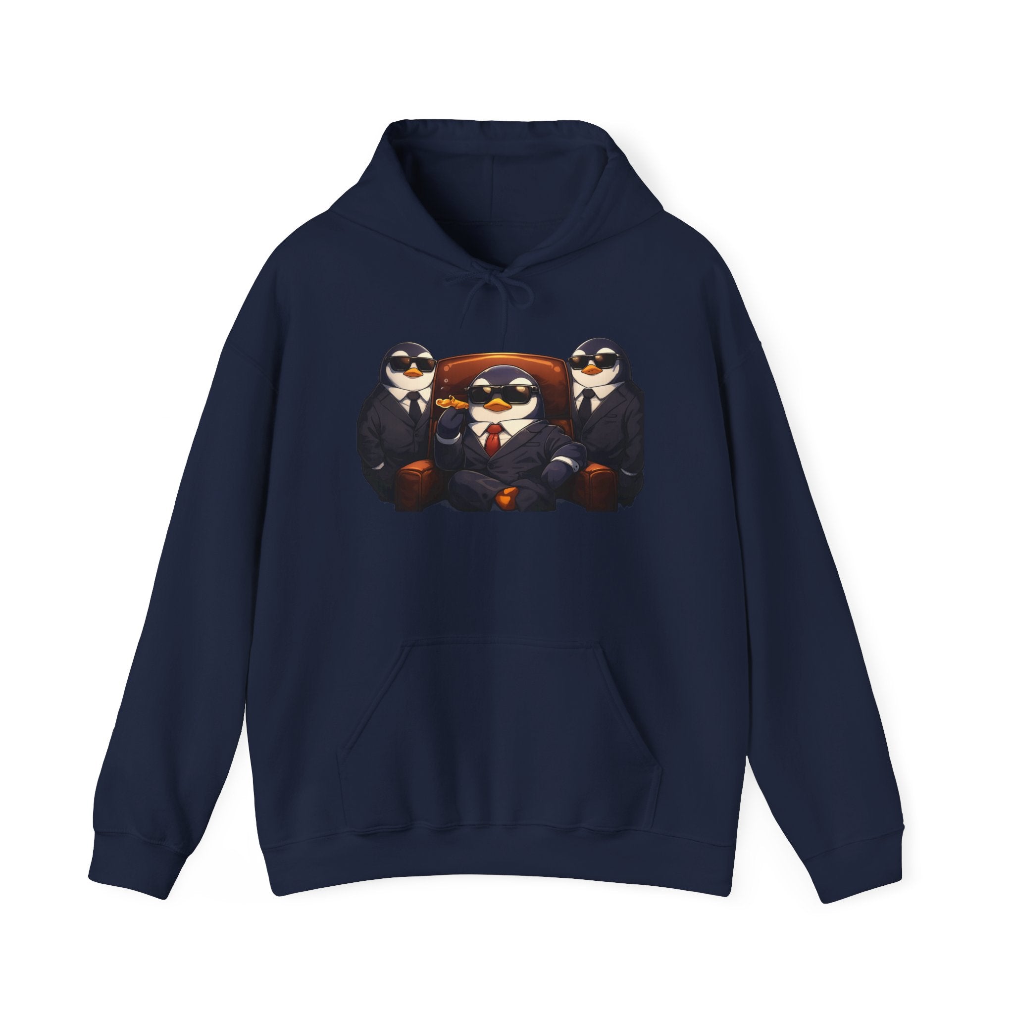 Penguin Mafia Boss Hoodie — Funny Godfather Penguins in Suits, Cigar & Bodyguards