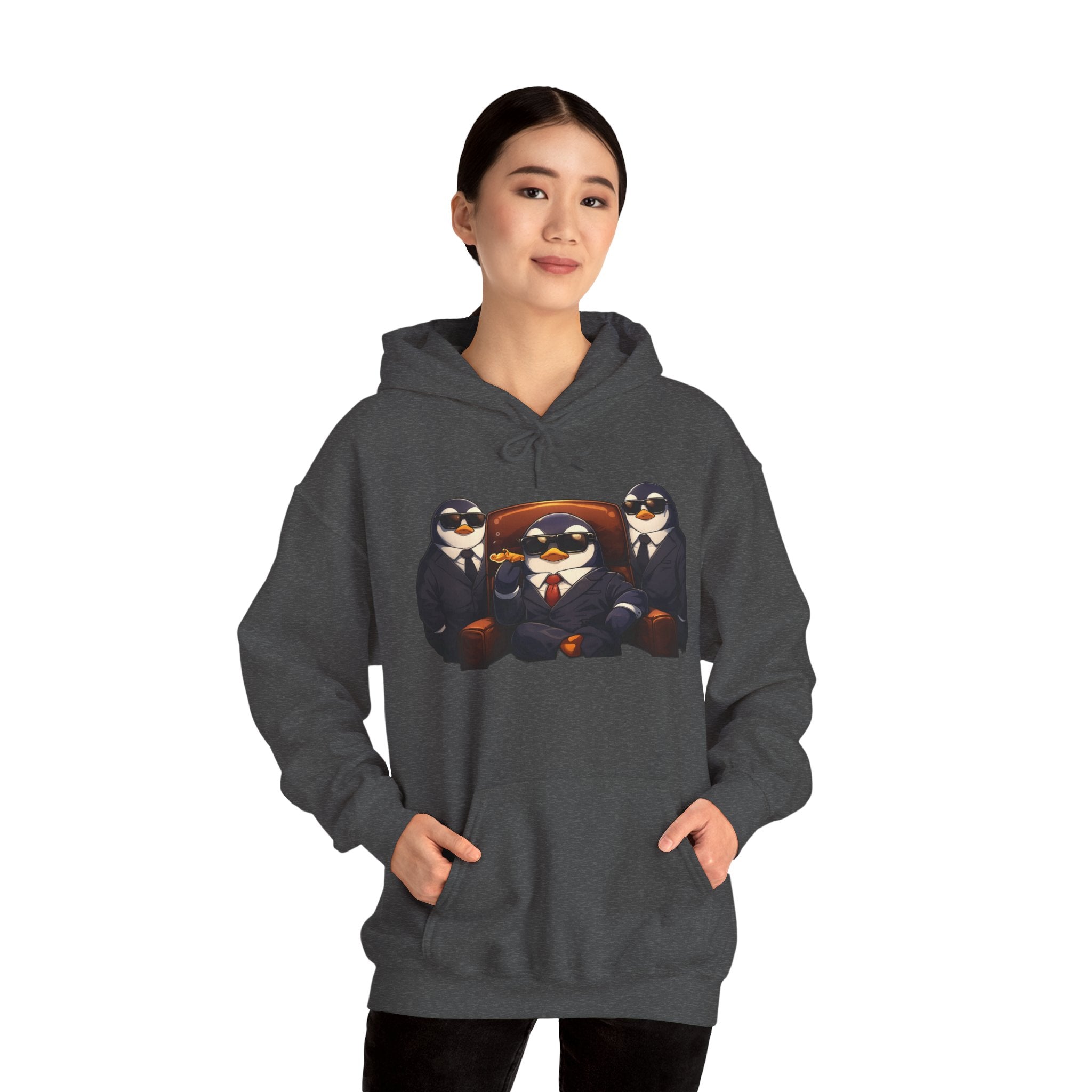 Penguin Mafia Boss Hoodie — Funny Godfather Penguins in Suits, Cigar & Bodyguards