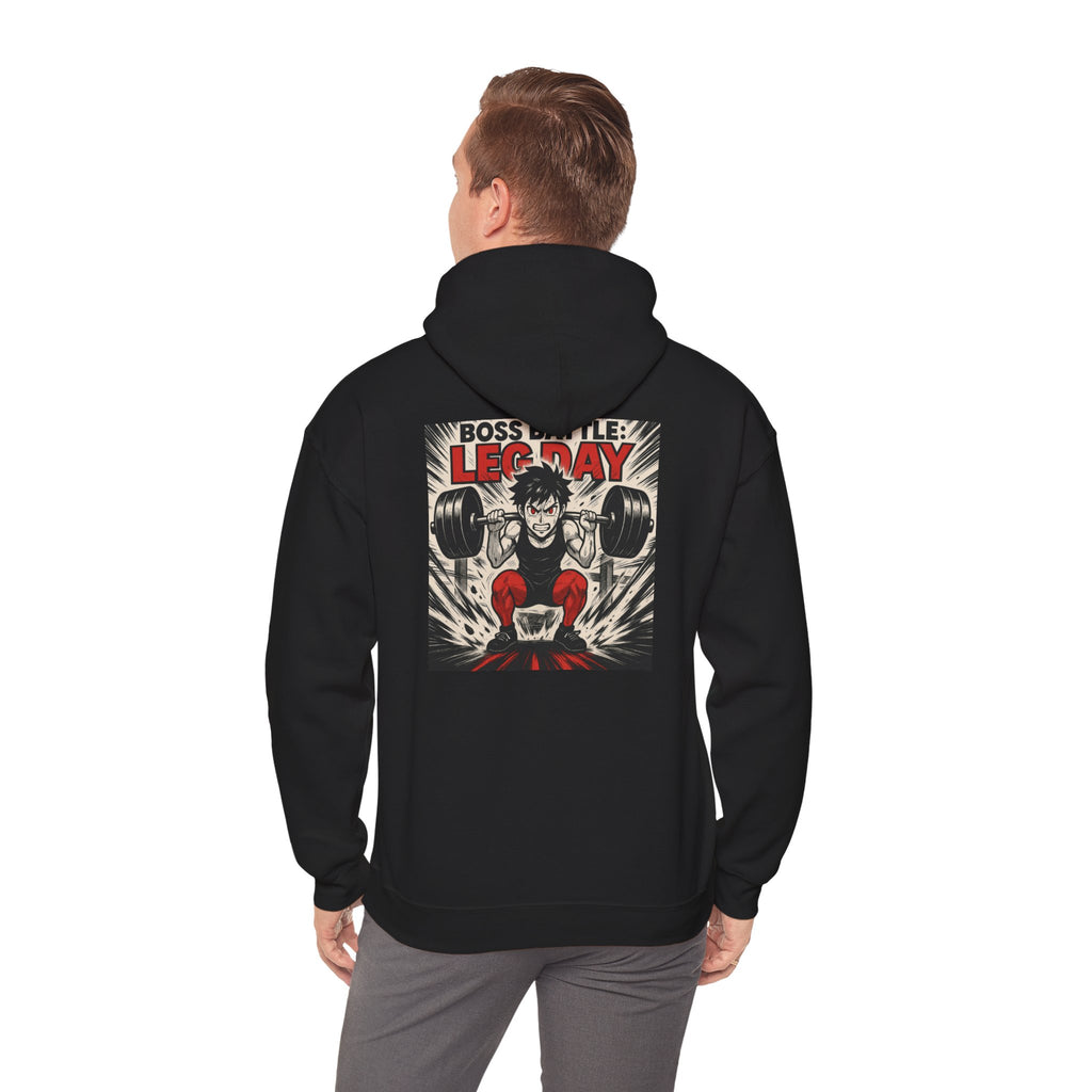 Boss Battle: Leg Day Hoodie — Anime Gym Male Lifter Sweatshirt