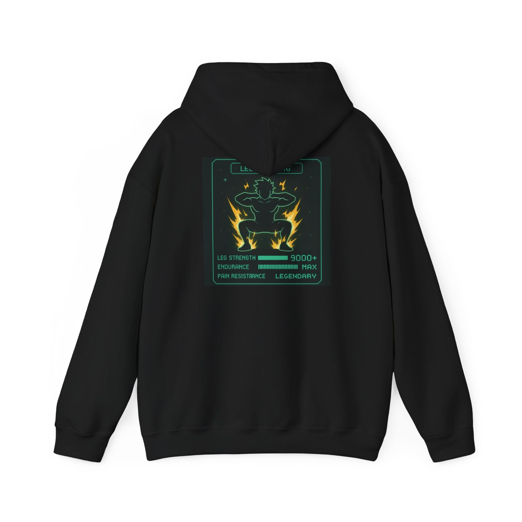 Leg Training Stats 9000+ RPG Gym Hoodie — Men’s Gaming Leg Day Motivation