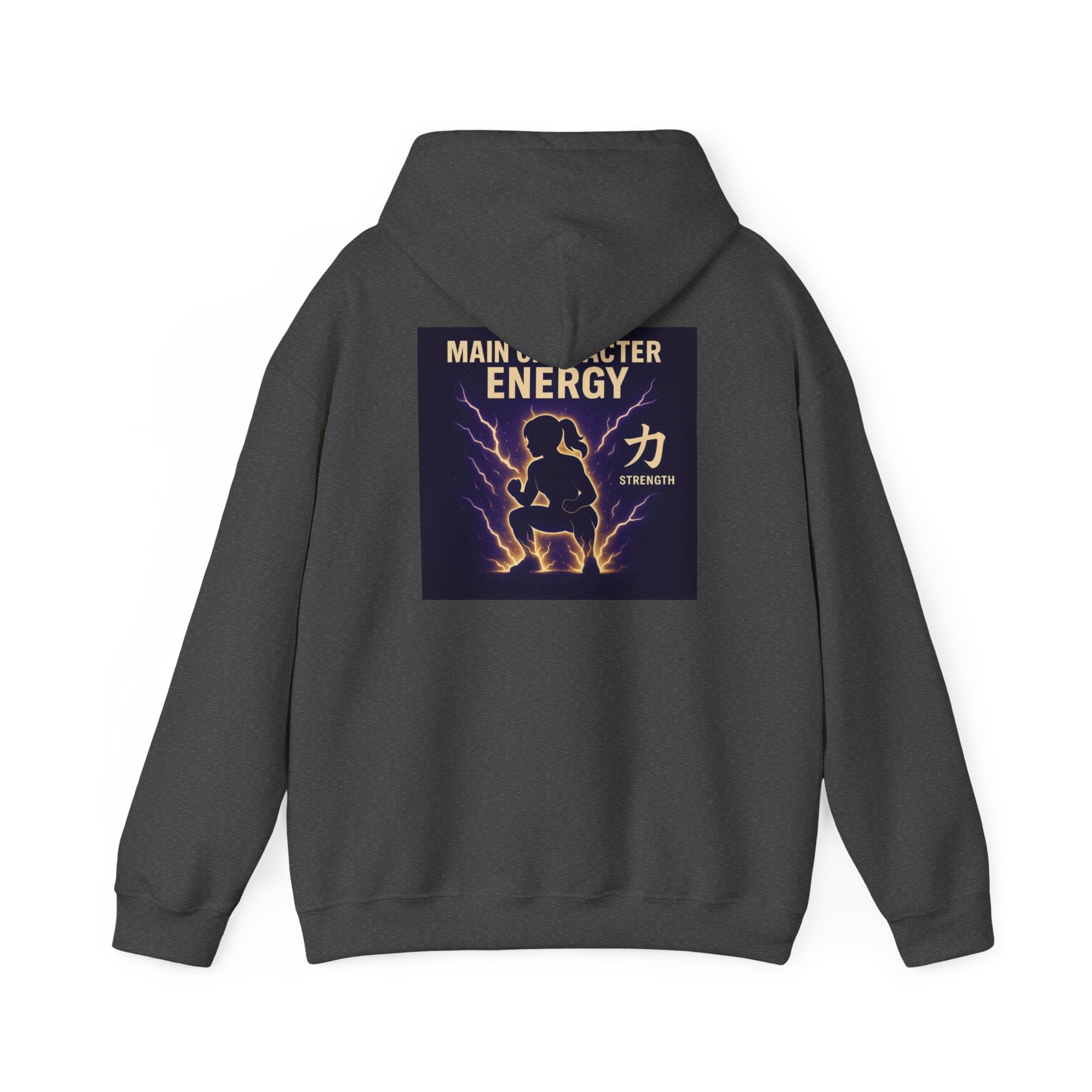 Main Character Energy Strength Kanji Hoodie — Women’s Anime Gym Motivation