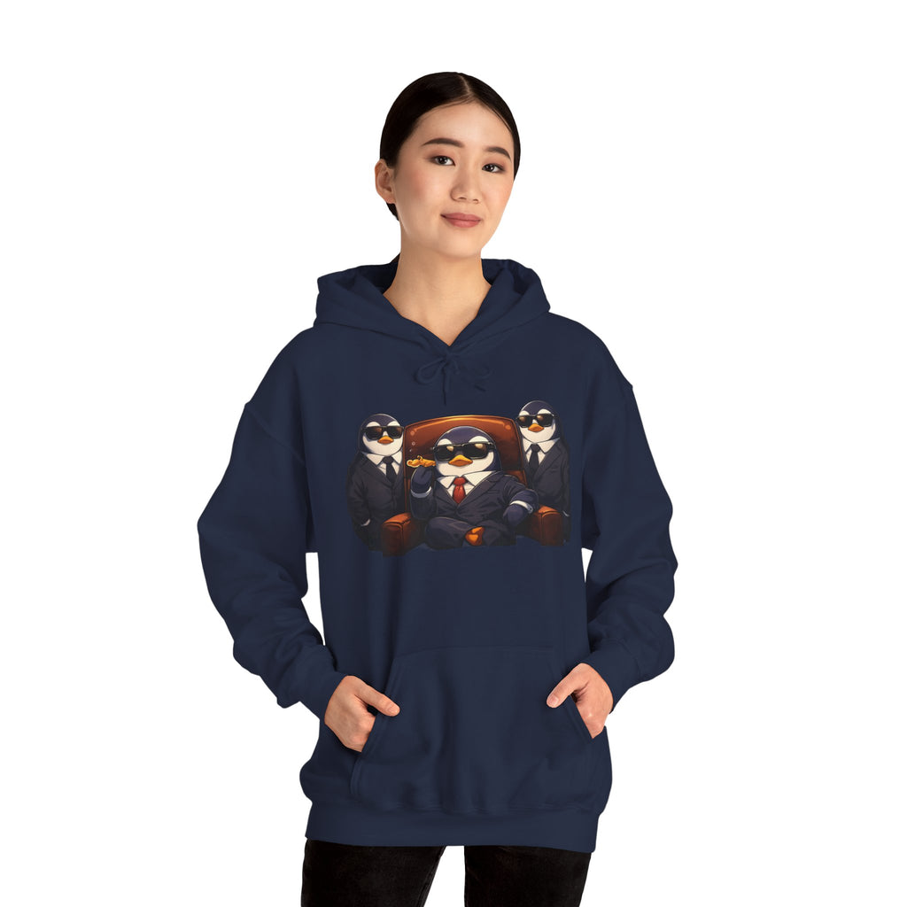 Penguin Mafia Boss Hoodie — Funny Godfather Penguins in Suits, Cigar & Bodyguards