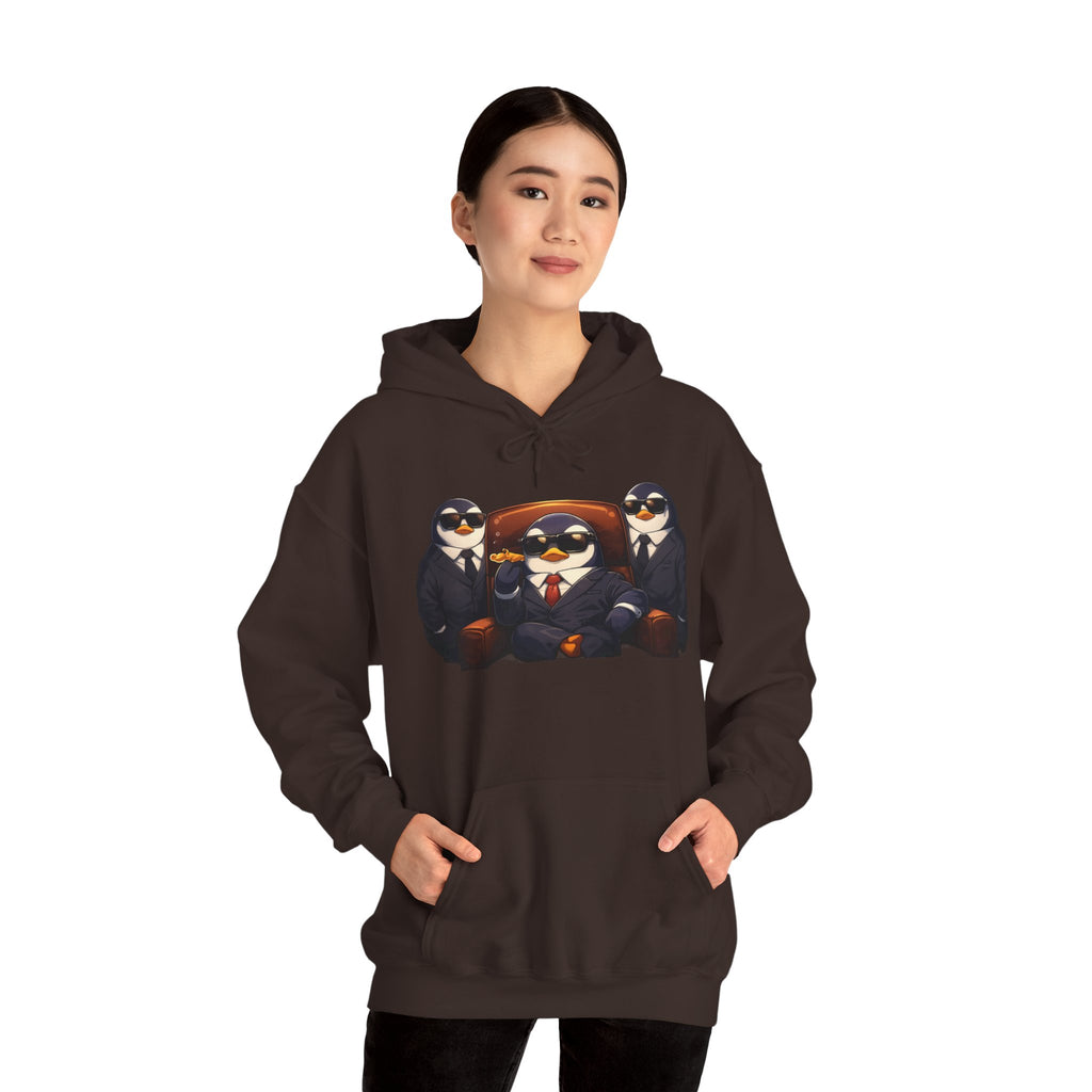 Penguin Mafia Boss Hoodie — Funny Godfather Penguins in Suits, Cigar & Bodyguards