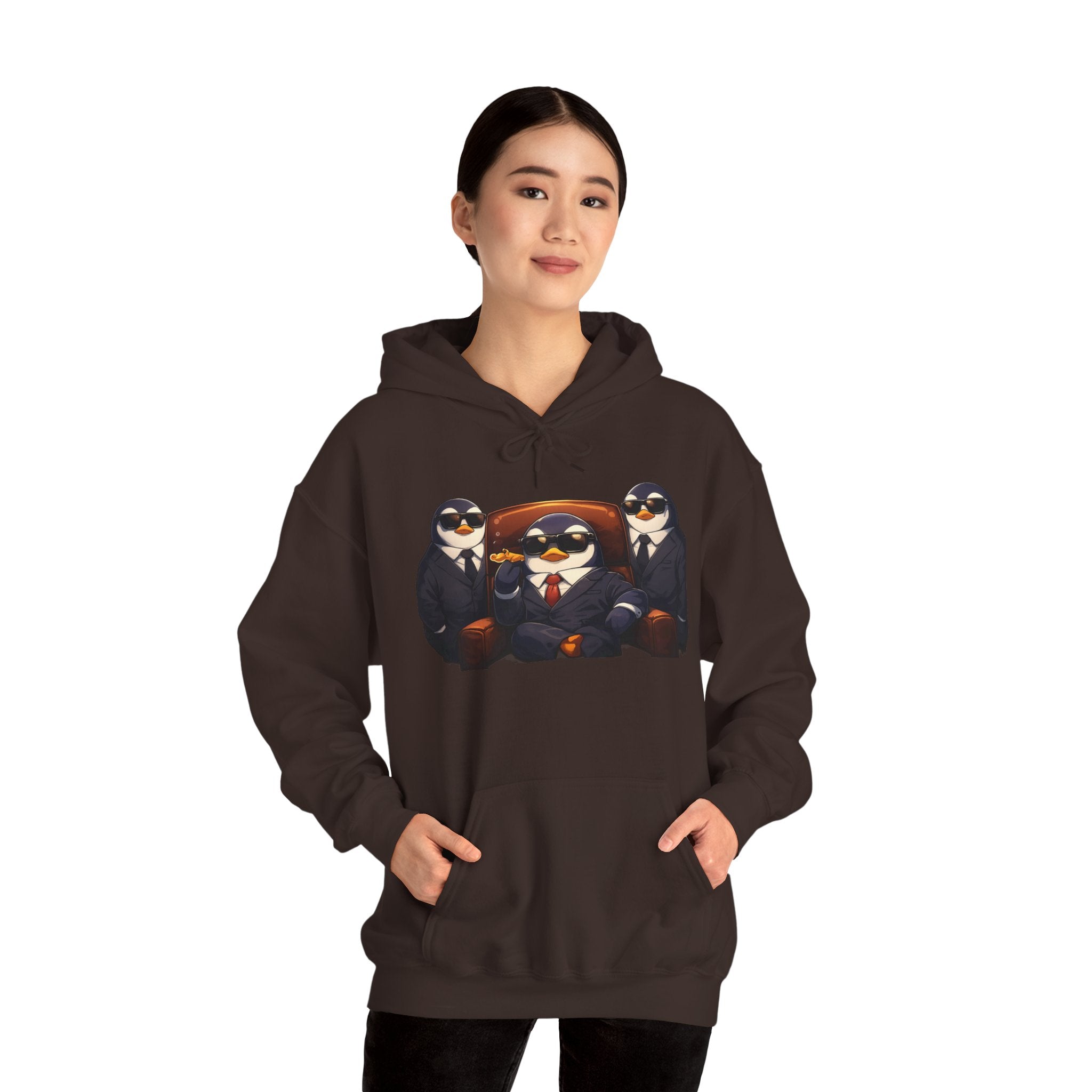 Penguin Mafia Boss Hoodie — Funny Godfather Penguins in Suits, Cigar & Bodyguards