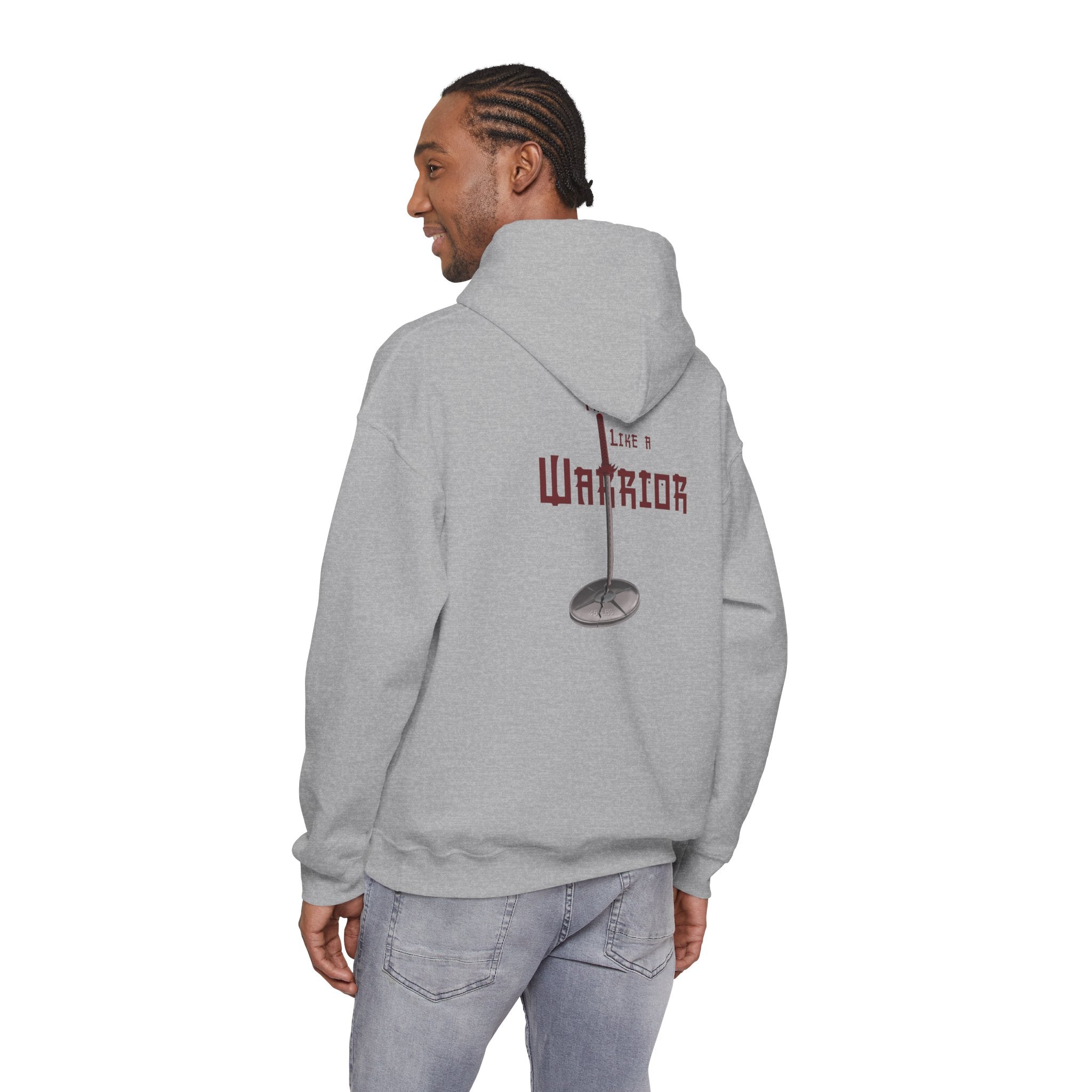 Train Like a Warrior Hoodie — Katana & 45lb Weight Gym Motivation