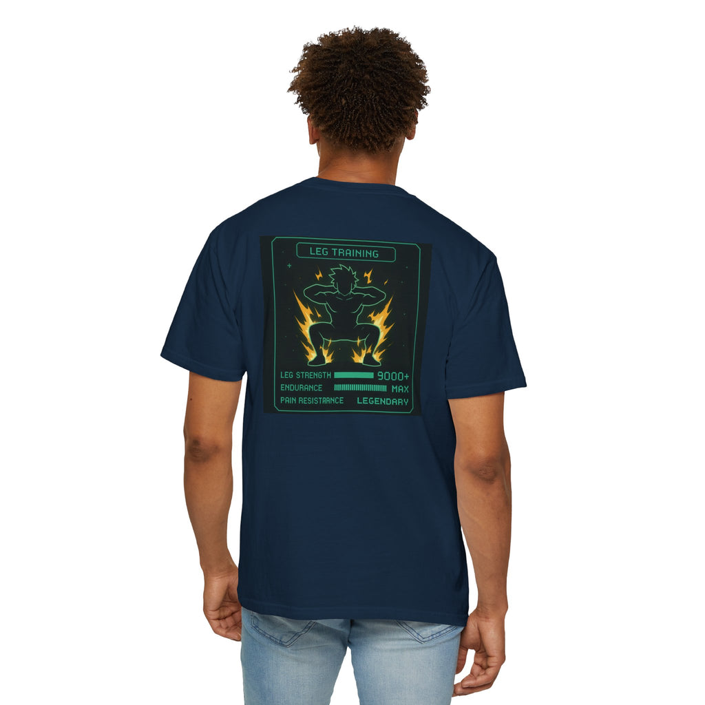 Leg Training Stats 9000+ T-Shirt — Men’s RPG Gaming Gym Leg Day Motivation